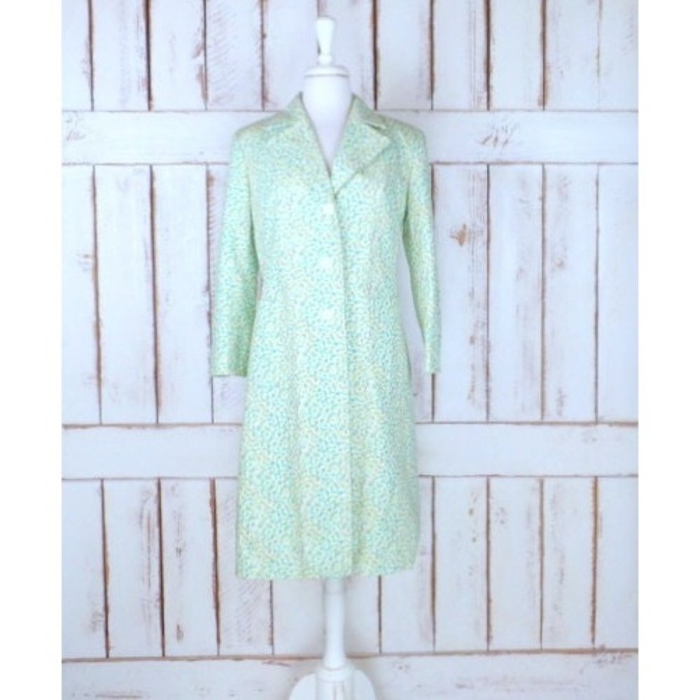 Vintage 90s Express green floral long cotton fitted jacket / long floral cotton